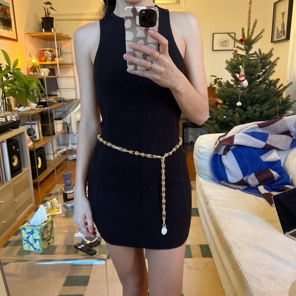 COS gold jewelry belt with pearl